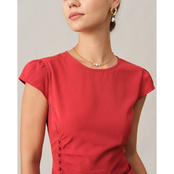 🌶️ NWT - Solid Ruched Side Split Midi Dress - Hot Red 🌶️ - Picture 2 of 13